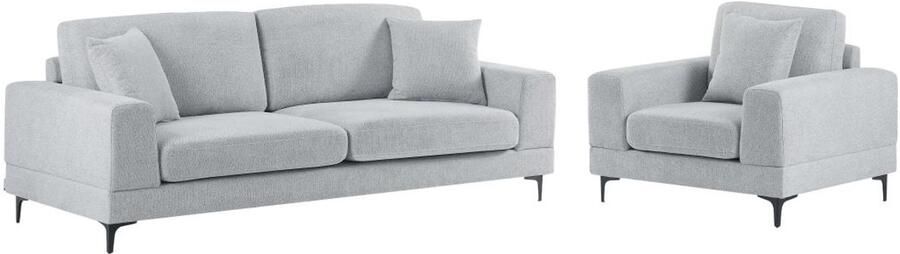 Vente-unique Driezitsbank en fauteuil in lichtgrijs textuurstof JAMOLO