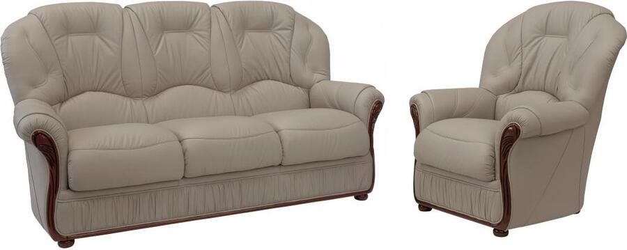 Vente-unique Driezitsbank en fauteuil van 100% taupegrijs buffelleer DAPHNE L 183 cm x H 97 cm x D 91 cm