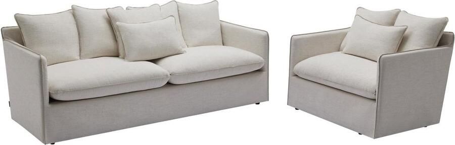 Vente-unique Driezitsbank en fauteuil van beige gechineerde stof MASLINO van Maison Céphy L 216 cm x H 87 cm x D 93 cm - Foto 2