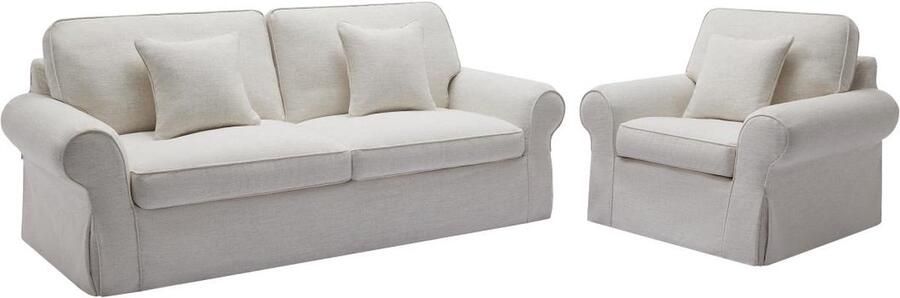 Vente-unique Driezitsbank en fauteuil van beige gechineerde stof ZULIPRO van Maison Céphy L 215 cm x H 88 cm x D 100 cm - Foto 2