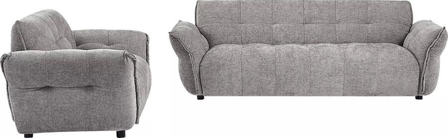 Vente-unique Driezitsbank en fauteuil van grijze gechineerde stof NAPIZO L 228 cm x H 79 cm x D 89 cm