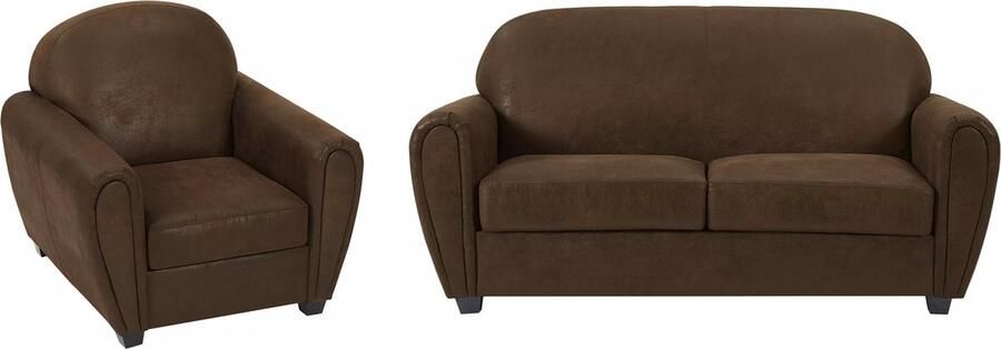 Vente-unique Driezitsbank en fauteuil van microvezel met verouderd leereffect VICTORY III L 170 cm x H 89 cm x D 91 cm