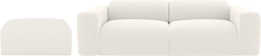 Vente-unique Driezitsbank en poef van witte boucléstof POGNI van Maison Céphy L 205 cm x H 73 cm x D 97 cm - Foto 3