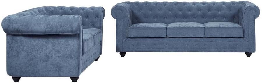 Vente-unique Driezitsbank en tweezitsbank in blauwe stof CHESTERFIELD
