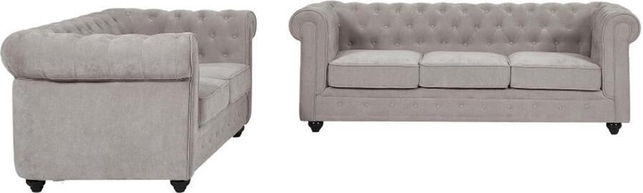 Vente-unique Driezitsbank en tweezitsbank in grijze stof CHESTERFIELD