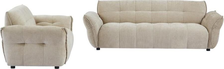 Vente-unique Driezitsbank en tweezitsbank van beige gechineerde stof NAPIZO L 228 cm x H 79 cm x D 89 cm