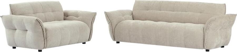 Vente-unique Driezitsbank en tweezitsbank van beige gechineerde stof NAPIZO L 228 cm x H 79 cm x D 89 cm - Foto 2