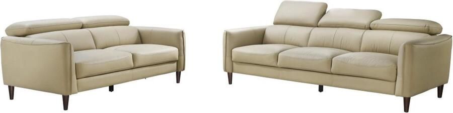 Vente-unique Driezitsbank en tweezitsbank van beige leer SALVI L 216 cm x H 77 cm x D 107 cm