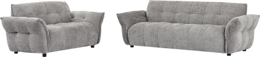 Vente-unique Driezitsbank en tweezitsbank van grijze gechineerde stof NAPIZO L 228 cm x H 79 cm x D 89 cm