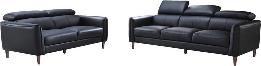 Vente-unique Driezitsbank en tweezitsbank van zwart leer SALVI L 216 cm x H 77 cm x D 107 cm