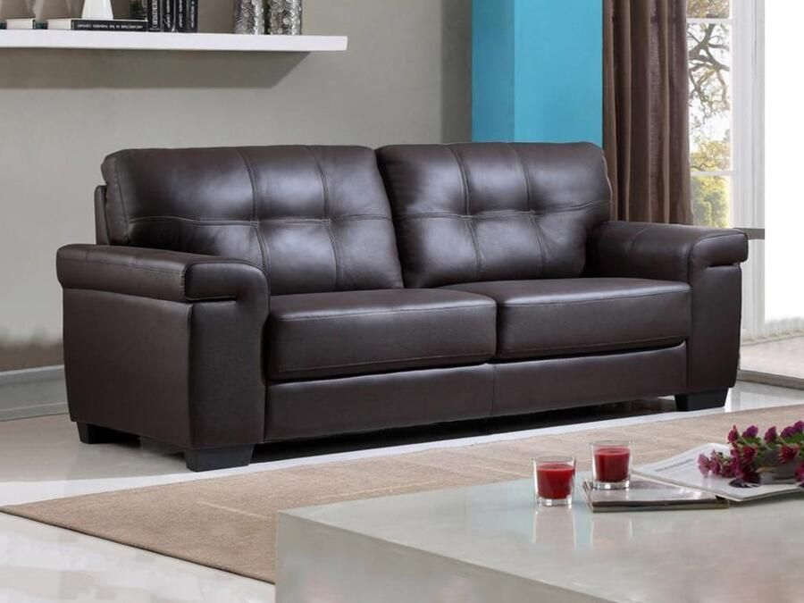 Vente-unique Driezitsbank HAZEL van leer Bruin L 207 cm x H 89 cm x D 93 cm