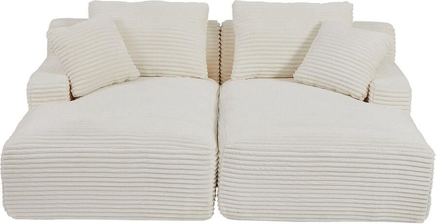 Vente-unique Driezitsbank met diep zitcomfort in beige geribbeld fluweel DONILIA