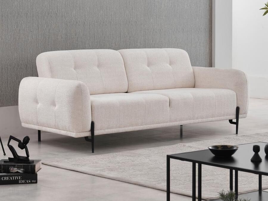 Vente-unique Driezitsbank met verschuifbare rugleuning van ivoorwitte stof met textuur GOJARO L 227 cm x H 85 cm x D 98 cm - Foto 2