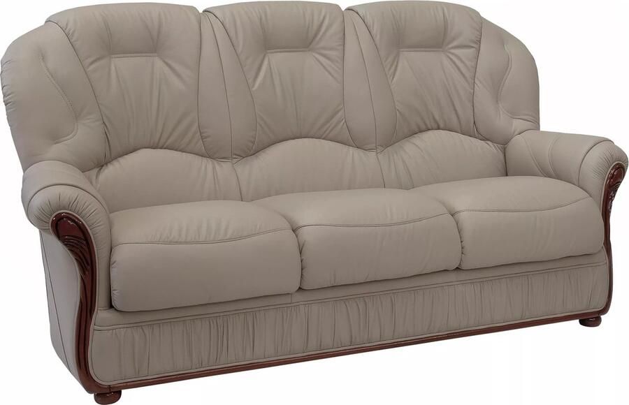 Vente-unique Driezitsbank van 100% taupegrijs buffelleer DAPHNE L 183 cm x H 97 cm x D 91 cm