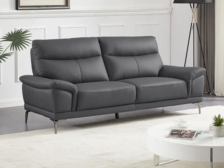 Vente-unique LINEA SOFA Driezitsbank van antracietgrijs leer ATESSO L 207 cm x H 92 cm x D 93 cm