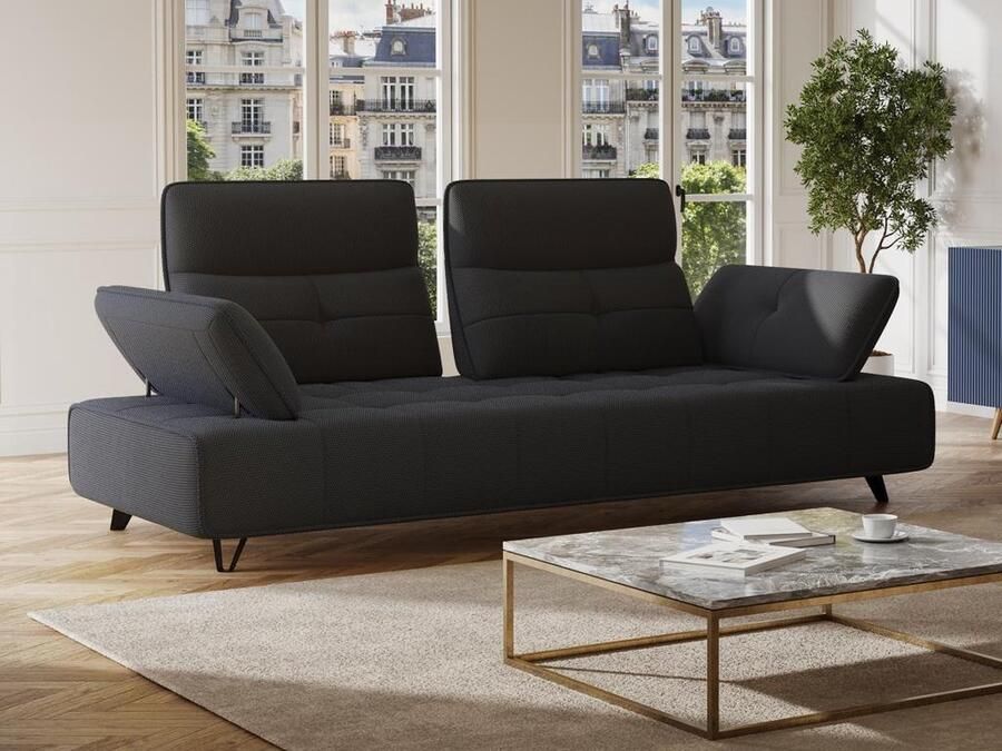 Vente-unique Driezitsslaapbank van antracietgrijze 3D-stof met schuivende rugleuning MERCOTA L 234 cm x H 101 cm x D 127 cm - Foto 2