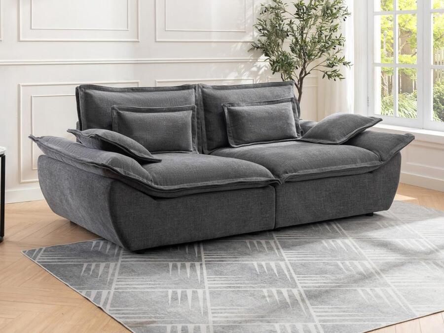 Vente-unique Driezitsbank van antracietgrijze gechineerde stof NARANGO L 232 cm x H 90 cm x D 123 cm - Foto 2