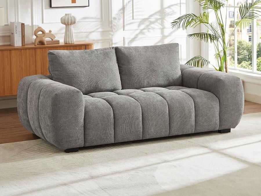 Vente-unique Zitbank 3 plaatsen in antraciet stof BERENIA L 196 cm x H 81 cm x D 105 cm - Foto 2