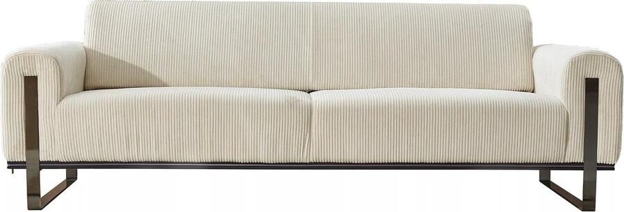 Vente-unique Driezitsbank van beige ribfluweel ADRANI L 238 cm x H 80 cm x D 95 cm - Foto 2