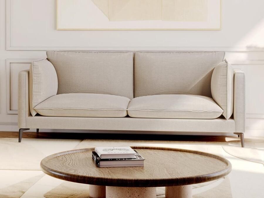 Vente-unique Driezitsbank van beige ribfluweel KESTREL L 215 cm x H 85 cm x D 89 cm - Foto 2