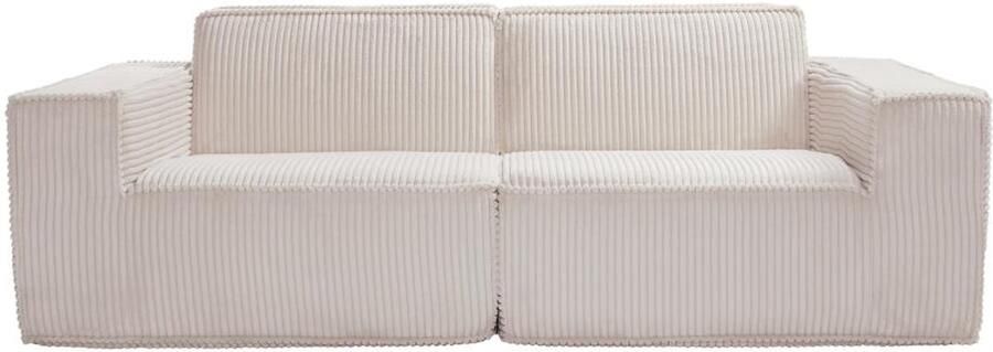 Vente-unique Driezitsbank van beige ribfluweel LUNEKO - Foto 2