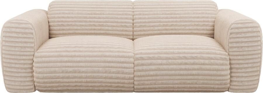 Vente-unique Driezitsbank van beige ribfluweel met brede ribbels POGNI van Maison Céphy L 205 cm x H 73 cm x D 97 cm