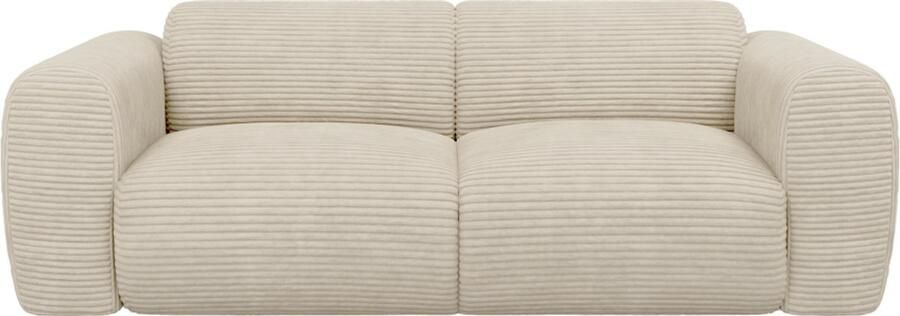 Vente-unique Driezitsbank van beige ribfluweel POGNI van Maison Céphy L 205 cm x H 73 cm x D 97 cm