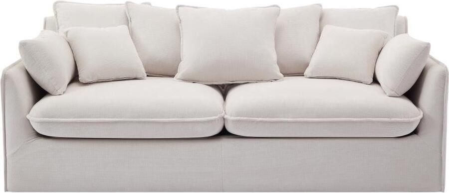 Vente-unique Driezitsbank van beige stof CABORNI L 213 cm x H 79 cm x D 103 cm