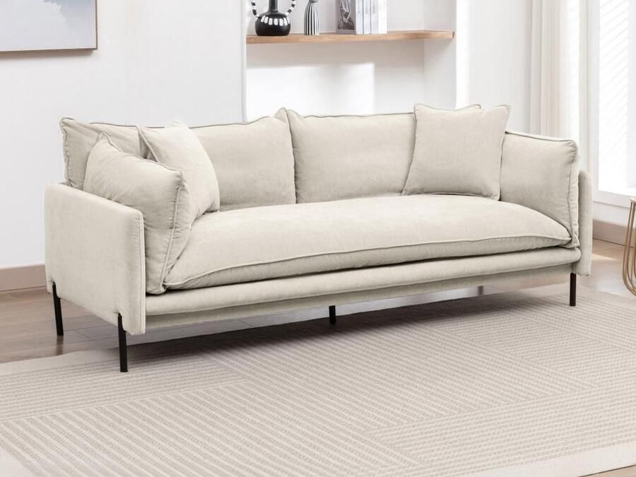 Vente-unique Driezitsbank van beige stof CORFINO L 200 cm x H 78.5 cm x D 87.5 cm - Foto 2