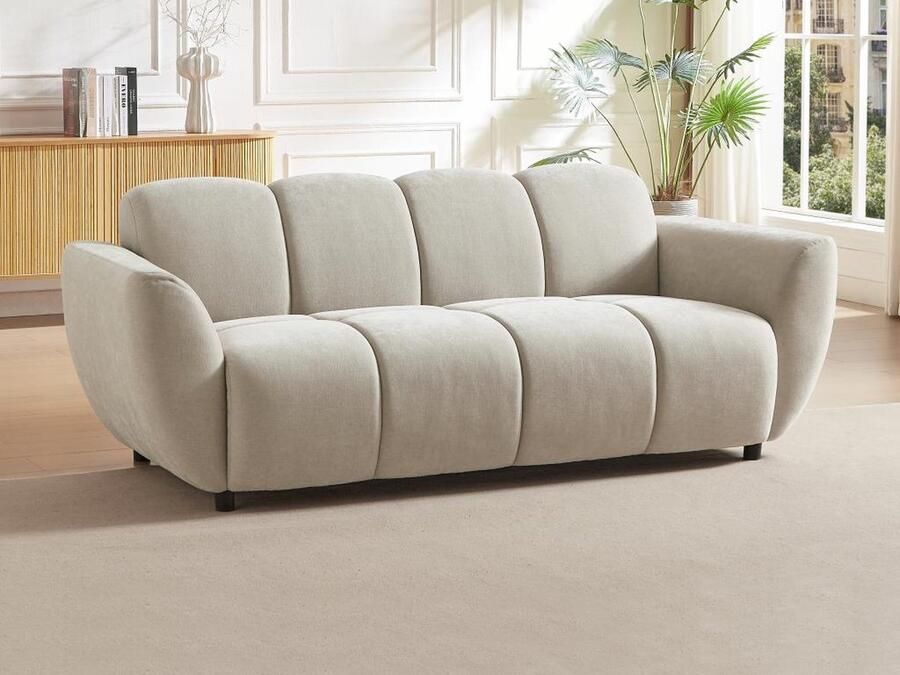 Vente-unique Driezitsbank van beige stof met gewatteerd effect JULORI L 205 cm x H 76 cm x D 92 cm - Foto 3