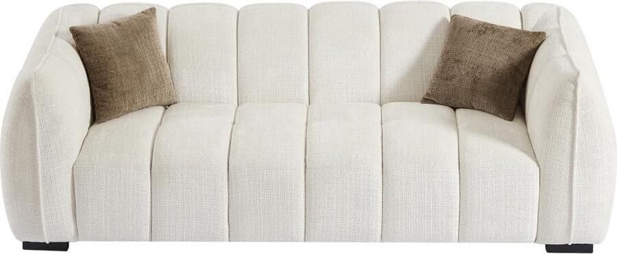 Vente-unique Driezitsbank van beige stof met textuur BASDIO L 227 cm x H 71 cm x D 106 cm - Foto 2