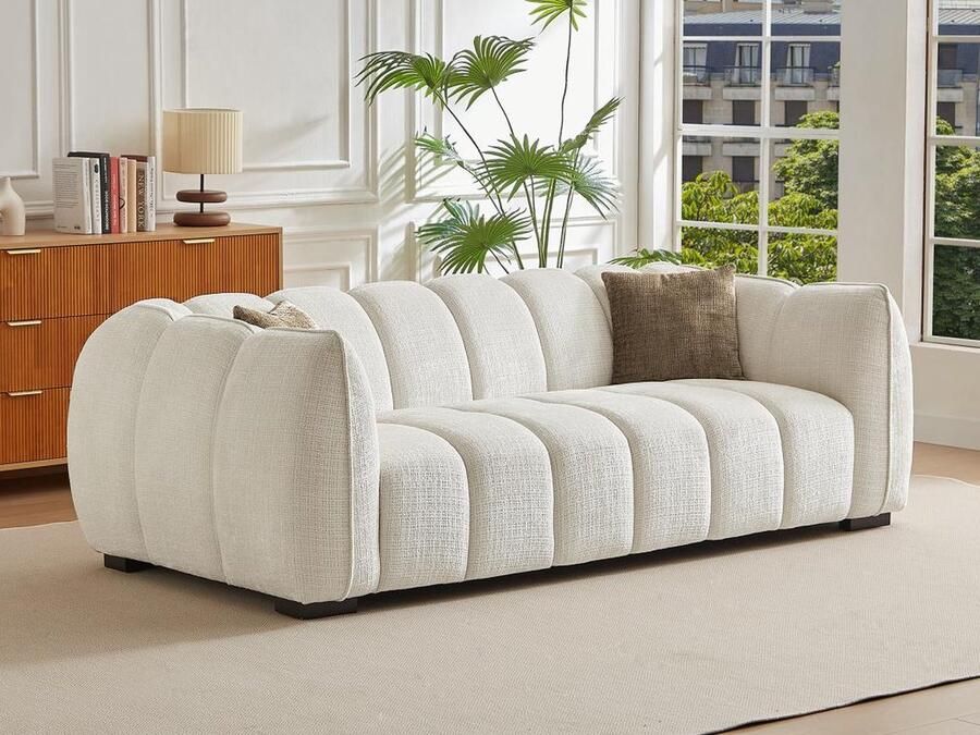 Vente-unique Driezitsbank van beige stof met textuur BASDIO L 227 cm x H 71 cm x D 106 cm - Foto 3