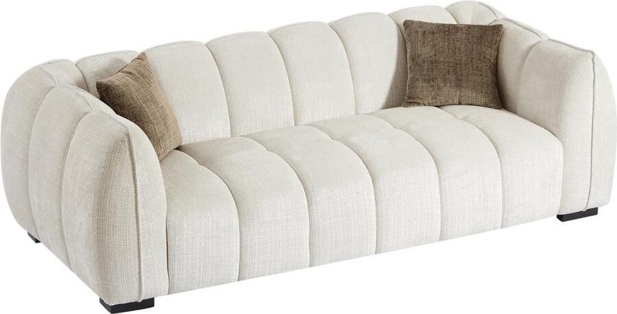 Vente-unique Driezitsbank van beige stof met textuur BASDIO L 227 cm x H 71 cm x D 106 cm