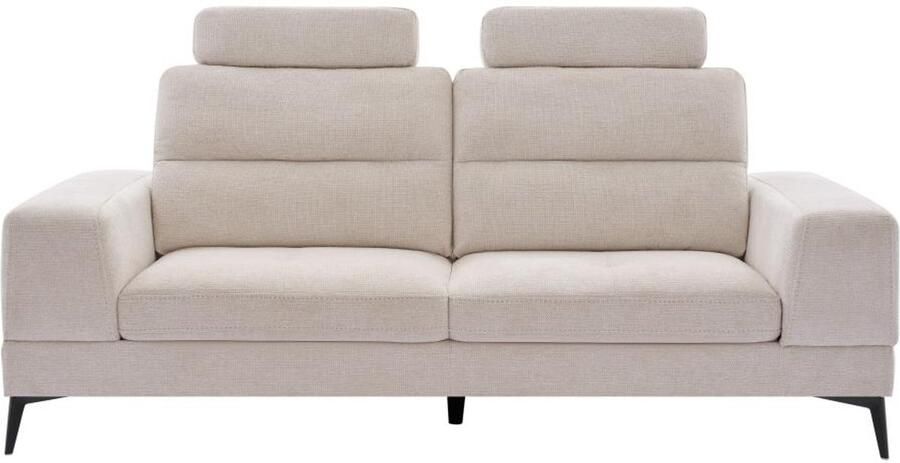 Vente-unique Driezitsbank van beige stof met textuur met schuivende rugleuning UDALIO L 215 cm x H 86 cm x D 123 cm