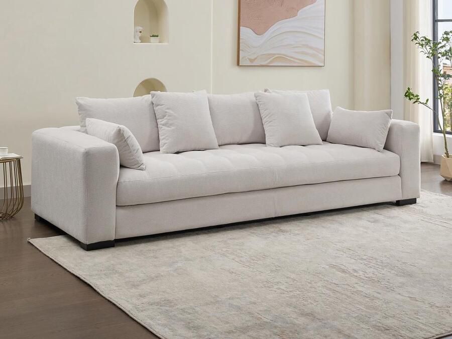 Vente-unique Driezitsbank van beige stof met textuur REBOLDA L 278 cm x H 64 cm x D 107 cm