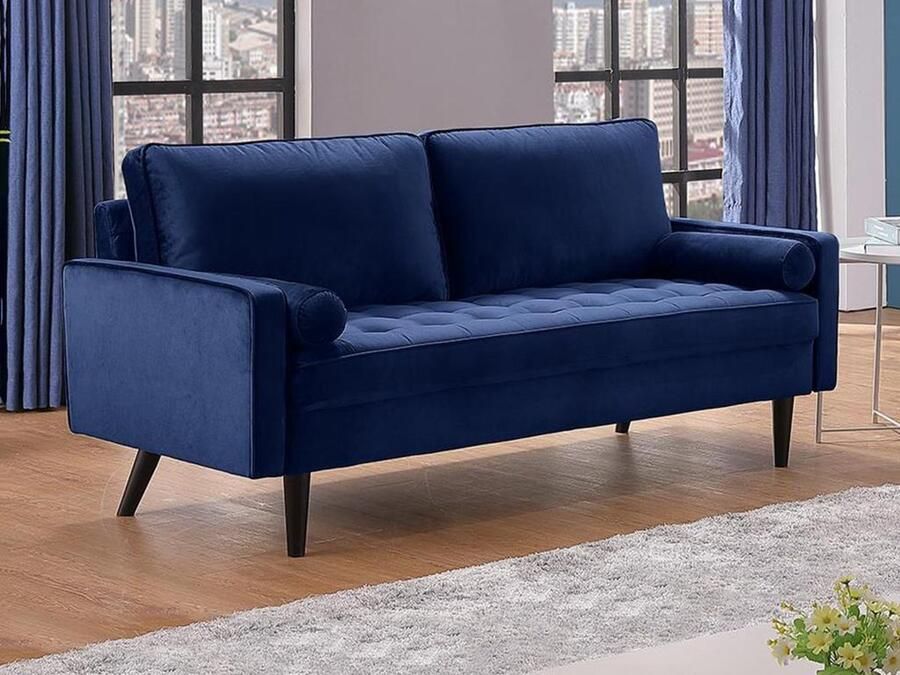 Vente-unique Driezitsbank van fluweel FLEUET Donkerblauw L 177 cm x H 85 cm x D 82 cm