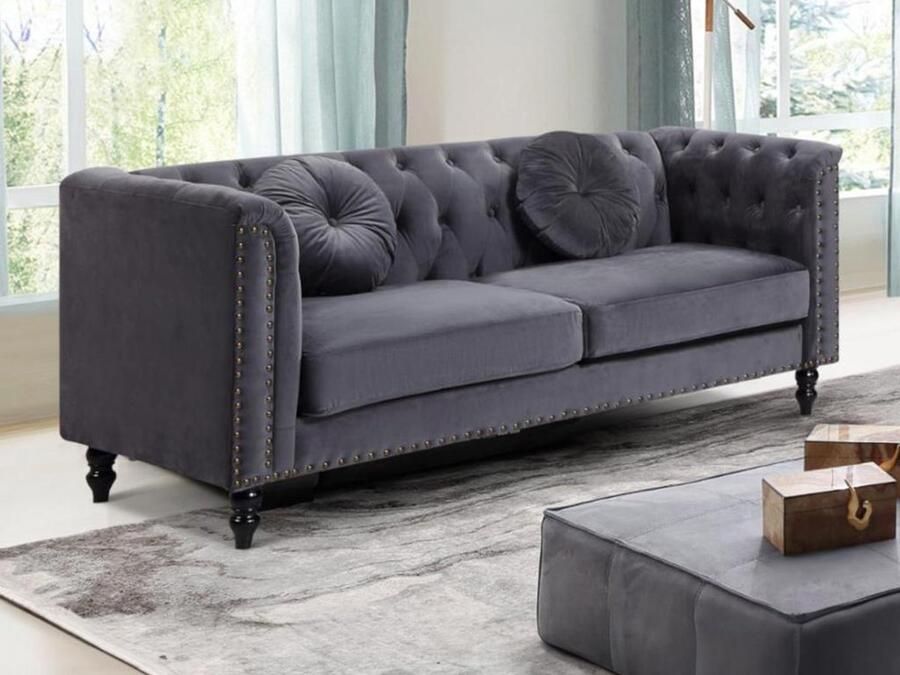 Vente-unique Driezitsbank van fluweel TURNER Antraciet L 190 cm x H 79 cm x D 77 cm