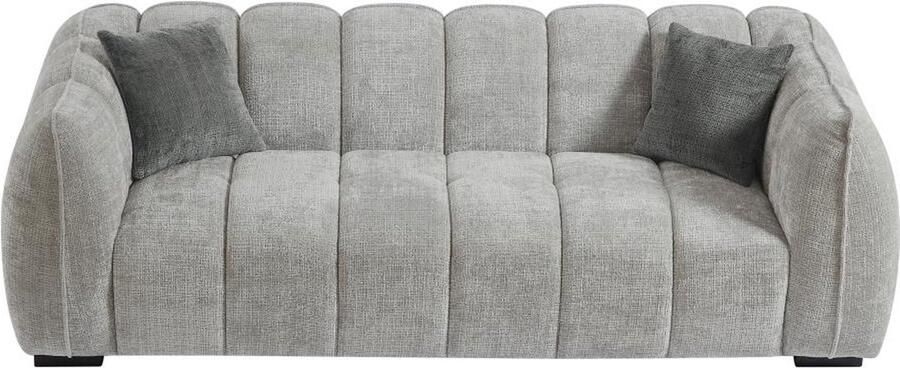 Vente-unique Driezitsbank van grijze stof met textuur BASDIO L 227 cm x H 71 cm x D 106 cm - Foto 2