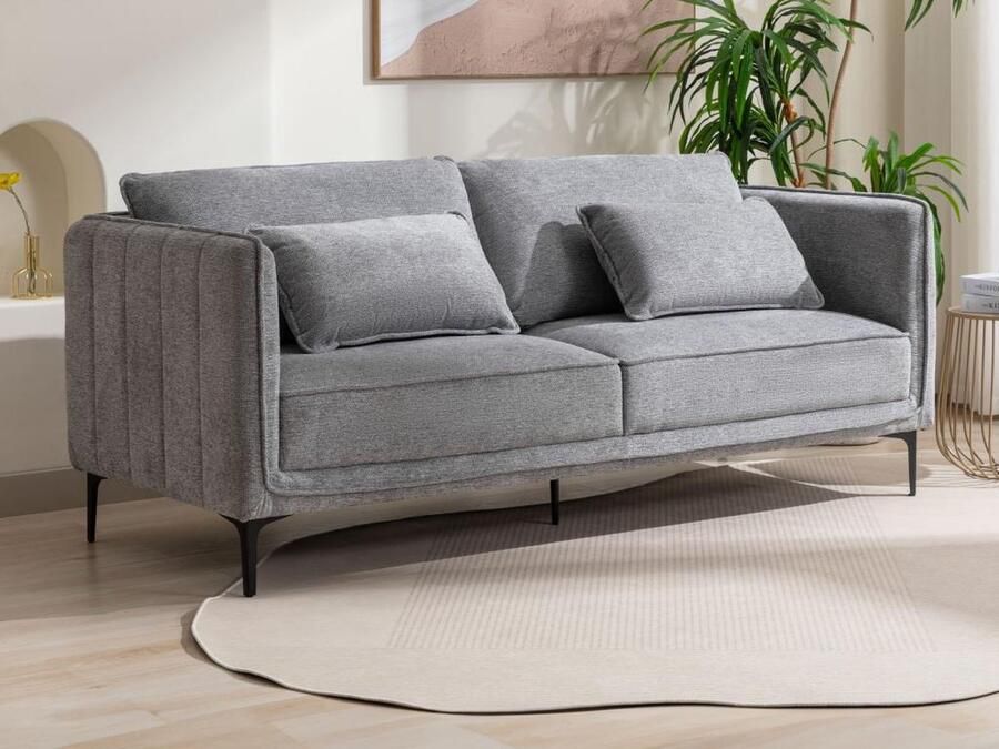 Vente-unique Driezitsbank van grijze stof TORMELDA L 194 cm x H 86 cm x D 80 cm