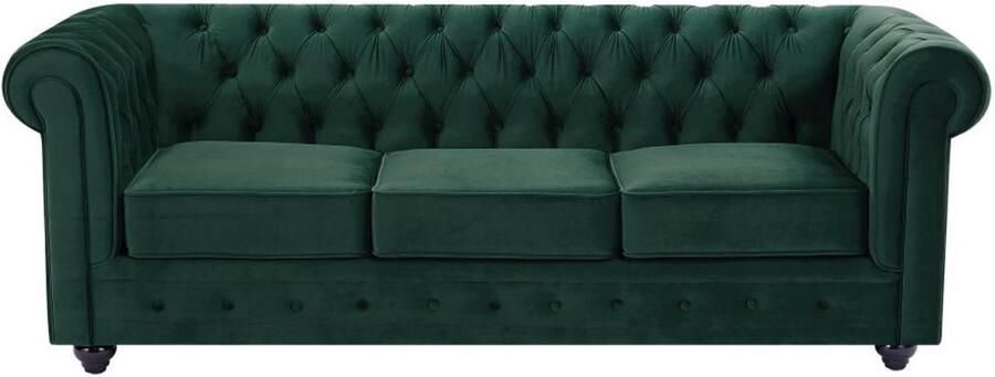 Vente-unique Driezitsbank van groen velours CHESTERFIELD L 205 cm x H 72 cm x D 88 cm - Foto 3