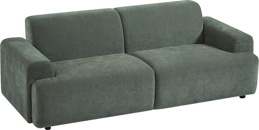 Vente-unique Driezitsbank van groene stof ARFURO L 207 cm x H 71 cm x D 90 cm