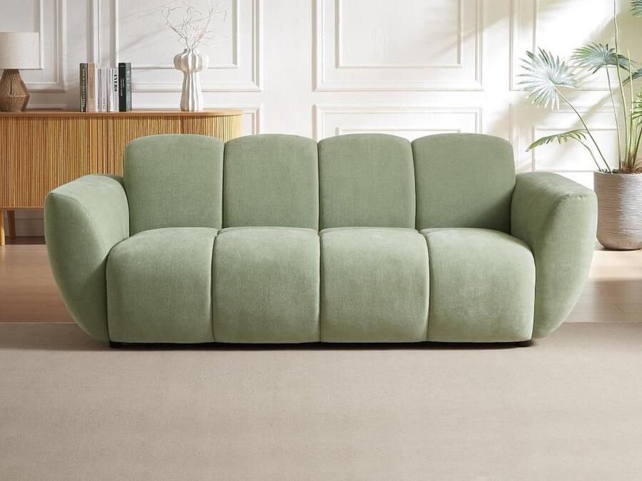 Vente-unique Driezitsbank van groene stof met gewatteerd effect JULORI L 205 cm x H 76 cm x D 92 cm - Foto 2