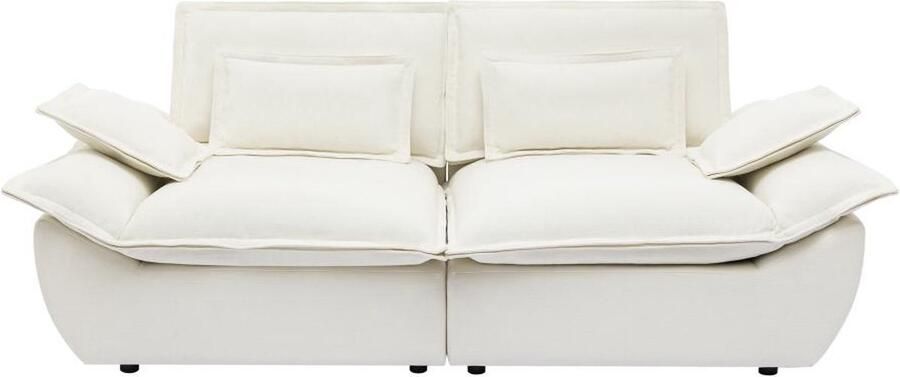 Vente-unique Driezitsbank van ivoorwitte gechineerde stof NARANGO L 232 cm x H 90 cm x D 123 cm