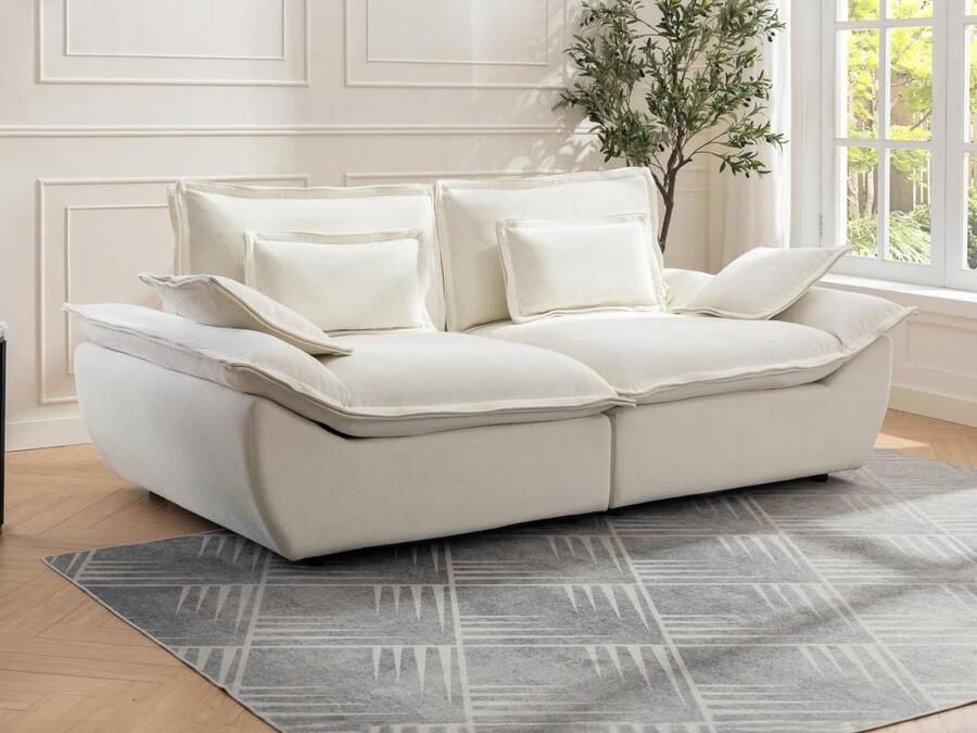 Vente-unique Driezitsbank van ivoorwitte gechineerde stof NARANGO L 232 cm x H 90 cm x D 123 cm - Foto 2