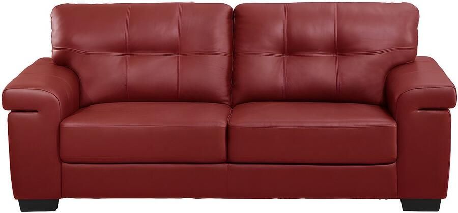 Vente-unique Driezitsbank van leer HAZEL Rood L 207 cm x H 89 cm x D 93 cm - Foto 3