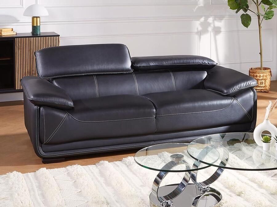 Vente-unique Driezitsbank van leer MACELO Zwart L 204 cm x H 75 cm x D 97 cm - Foto 3