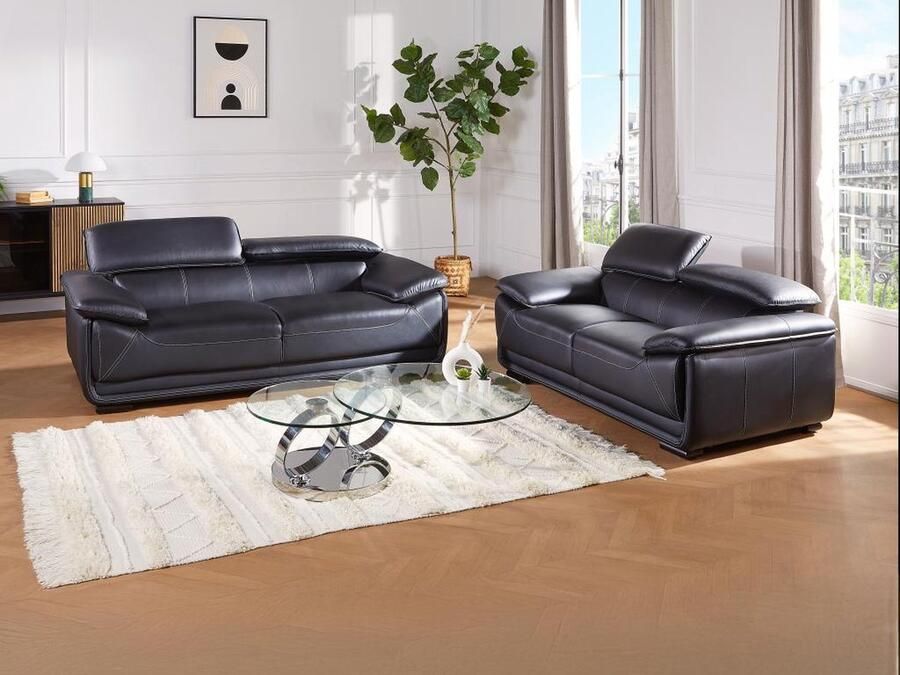 Vente-unique Driezitsbank van leer MACELO Zwart L 204 cm x H 75 cm x D 97 cm - Foto 2