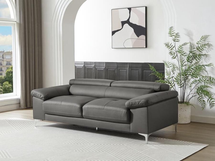 Vente-unique LINEA SOFA Driezitsbank van leer SOLANGE Antraciet L 210 cm x H 90 cm x D 103 cm - Foto 3