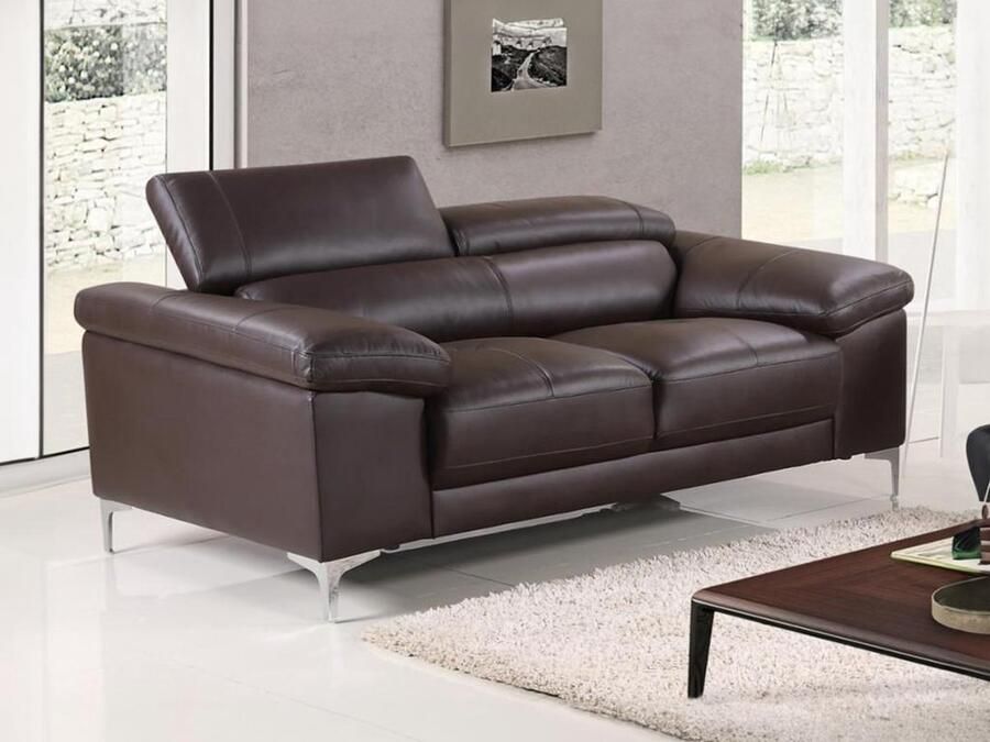 Vente-unique LINEA SOFA Driezitsbank van leer SOLANGE Bruin L 210 cm x H 90 cm x D 103 cm
