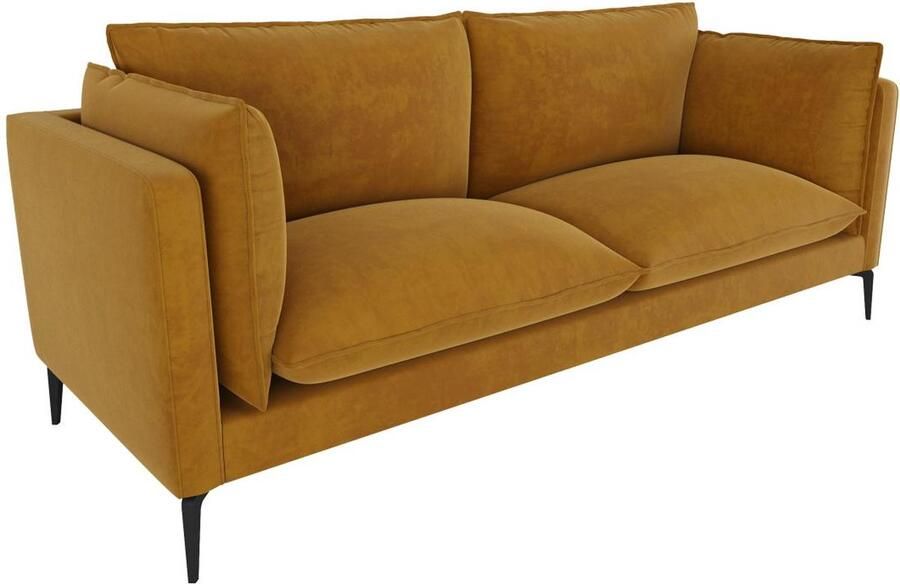 Vente-unique Driezitsbank van fluweel KESTREL Mosterdgeel van Pascal Morabito L 215 cm x H 85 cm x D 89 cm